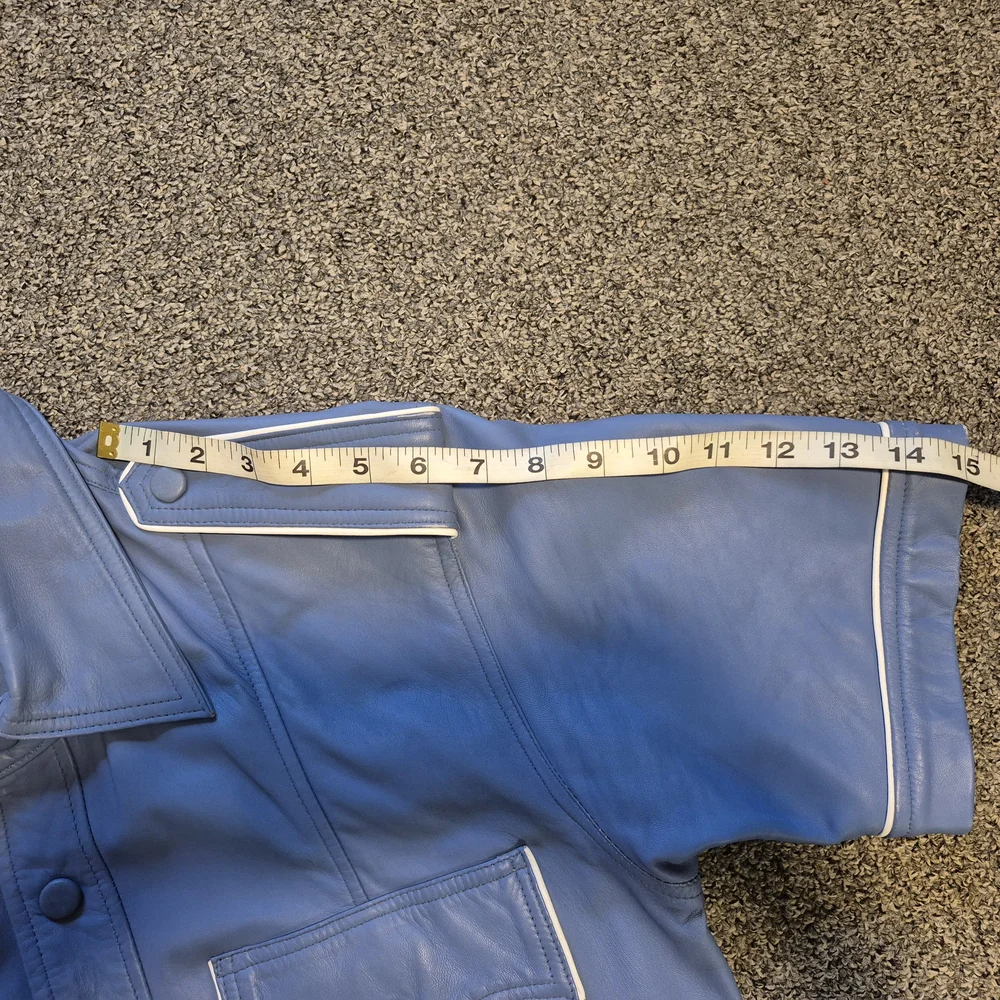 Leather  Blue Short Sleeve Shirt Jacket " DICOUNTED " - Picture 11 of 16